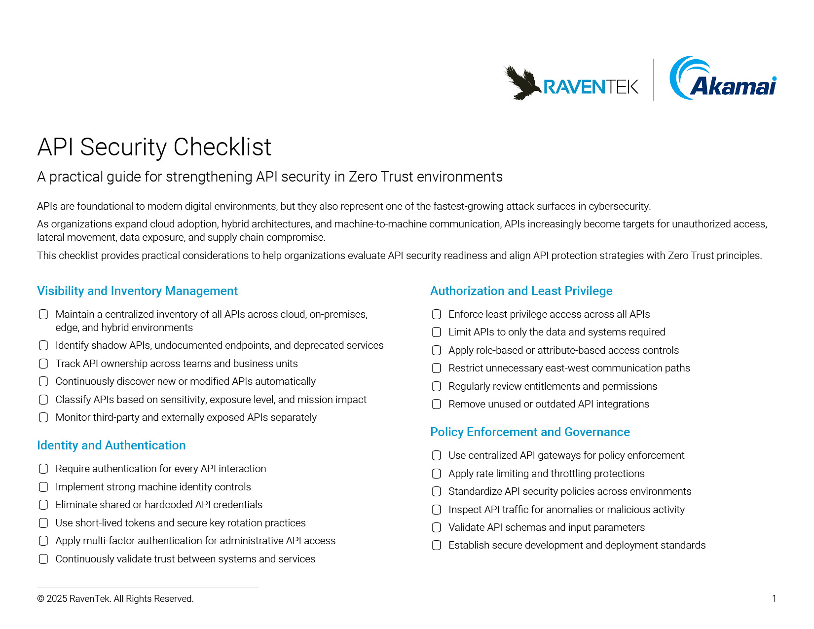 RavenTek API Security Checklist