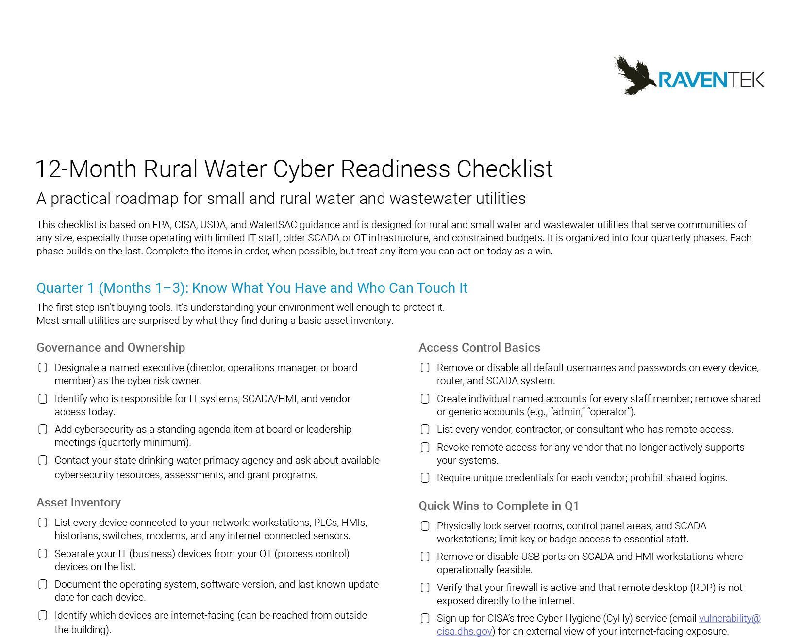RavenTek Rural Water Cyber Readiness Checklist